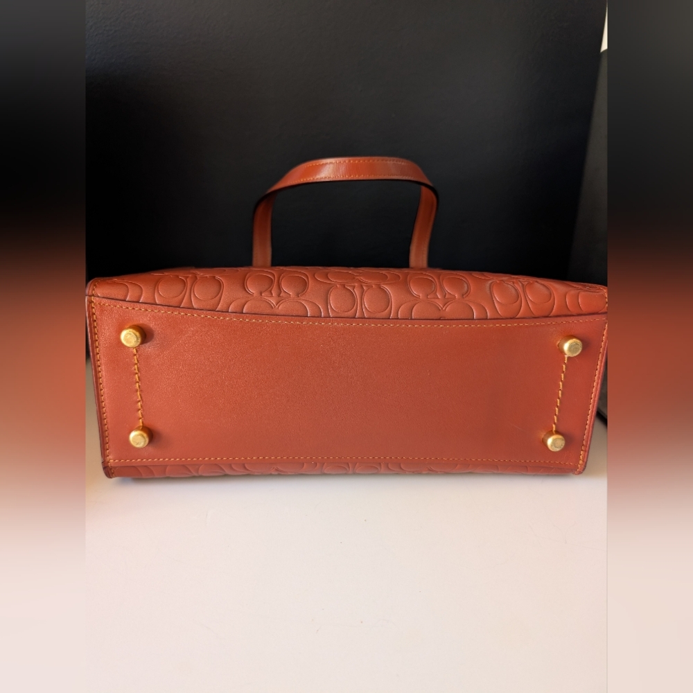 Coach Charlie Embossed Reddish Brown Leather Satchel - Picture 8 of 10